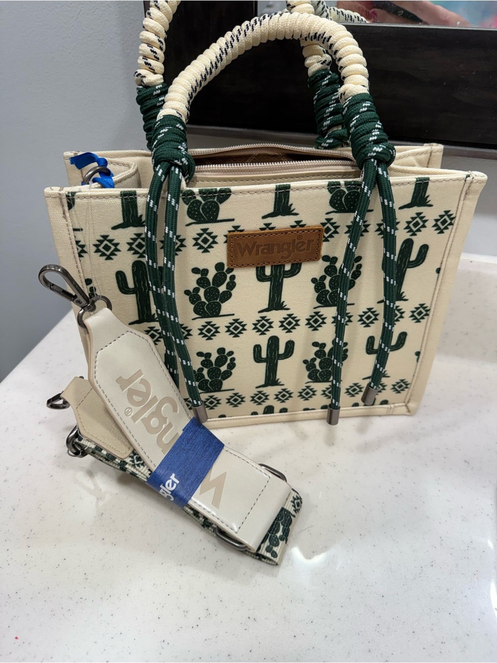 Wrangler Cream & Green Cactus Canvas Crossbody Bag